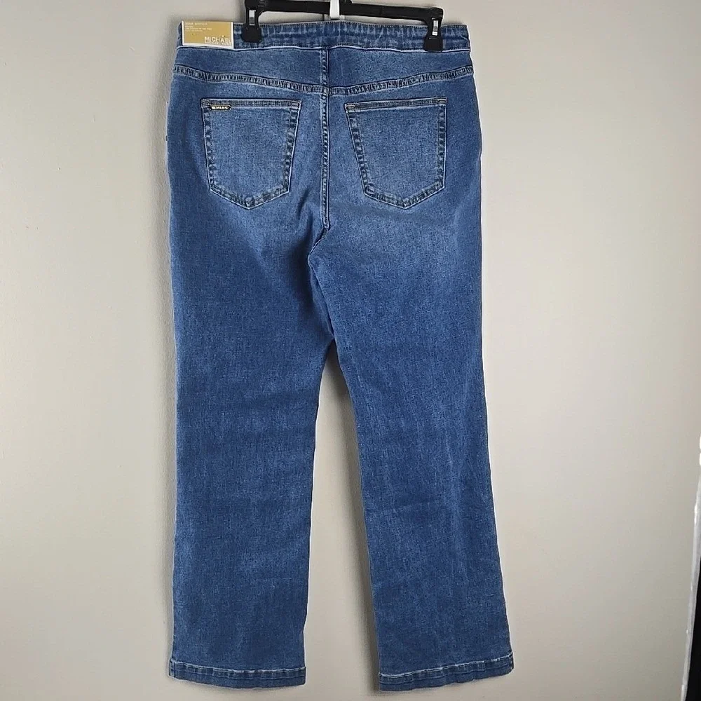 Michael Kors Womens Sailor Wide Leg Jeans Medium Wash‎ Blue Gold Buttons Size 14
